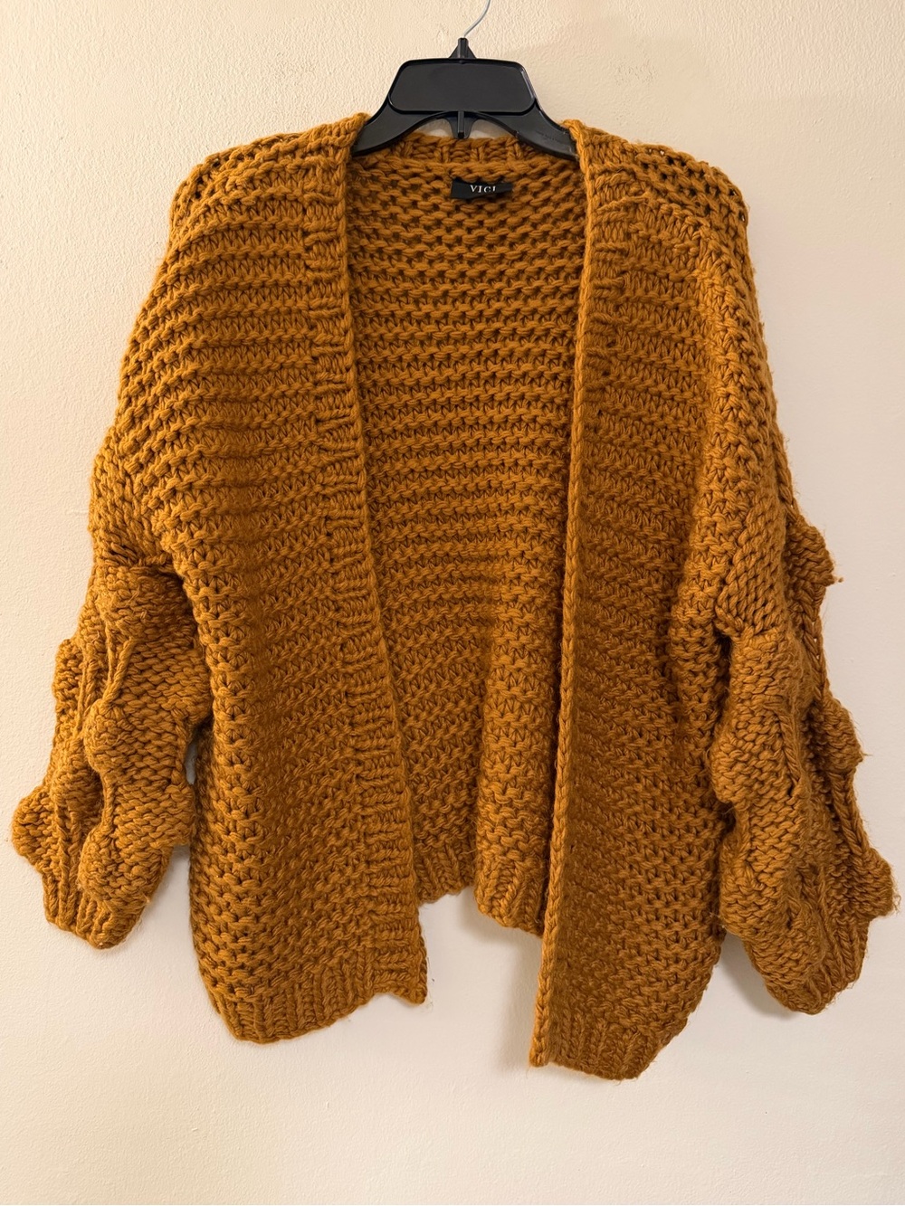 VICI Chunky Bubble Sleeve Cardigan in Mustard Gold size S/M